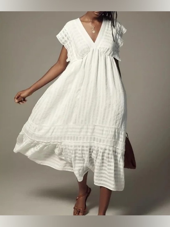 Worn once! Anthropologie V-Neck Ruffle Tiered Babydoll Midi Dress - Picture 2 of 6